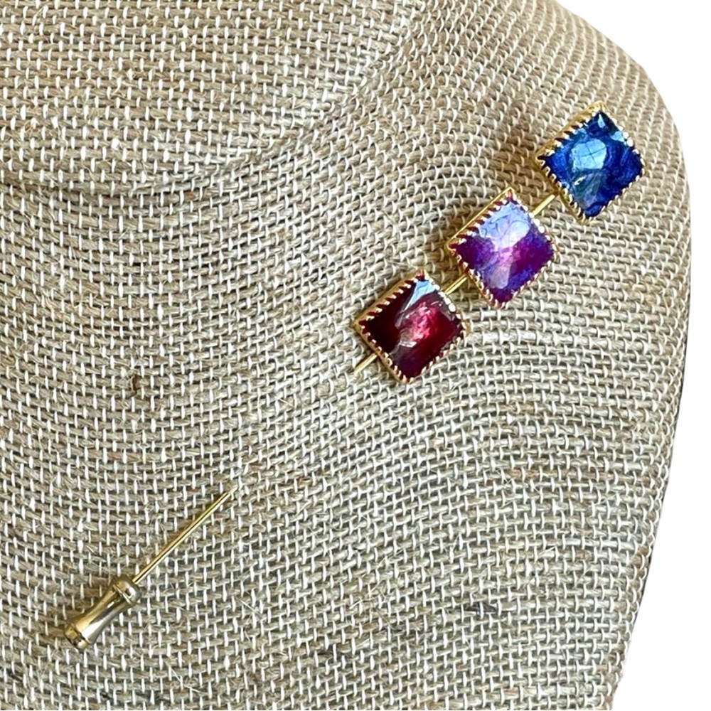 Vintage Goldtone And Glass Stick Pin Purple Blue Red
